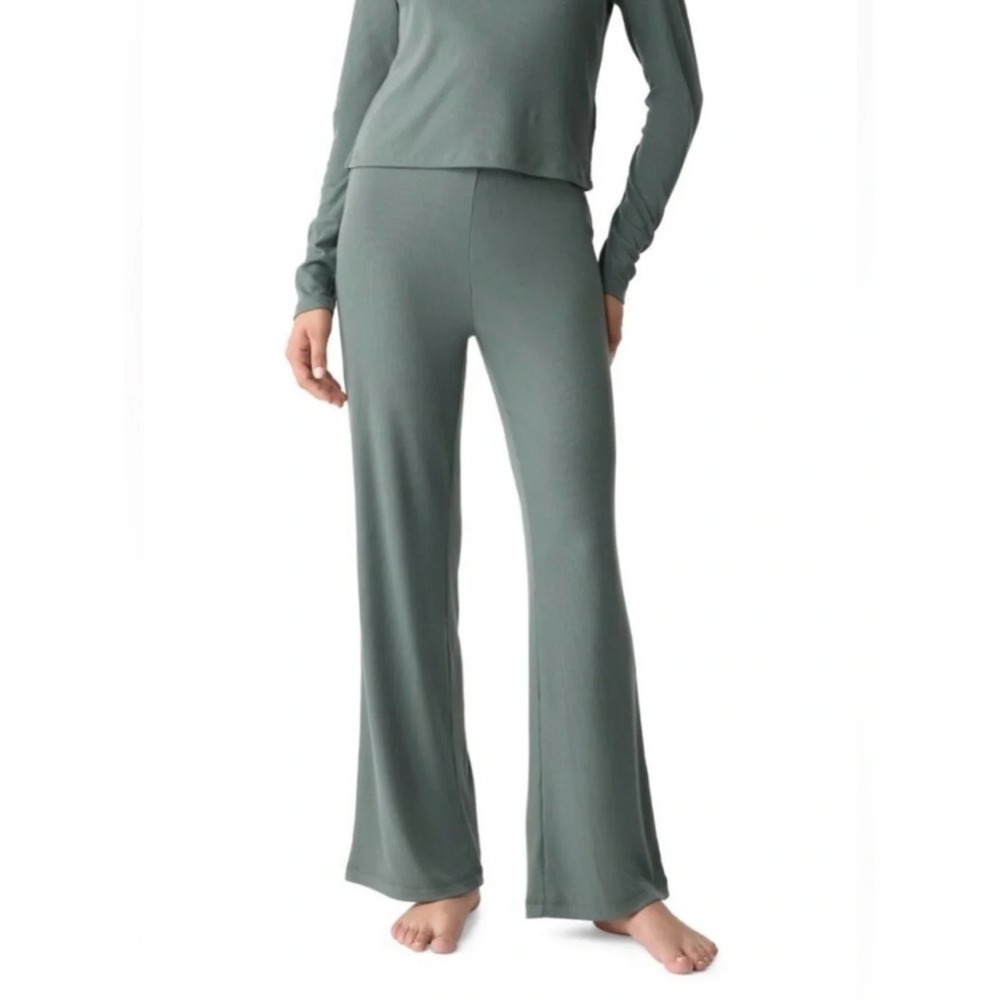 GAP Body Womens Size Large Ribbed High Waisted Pajama Pants in Green $49 2399